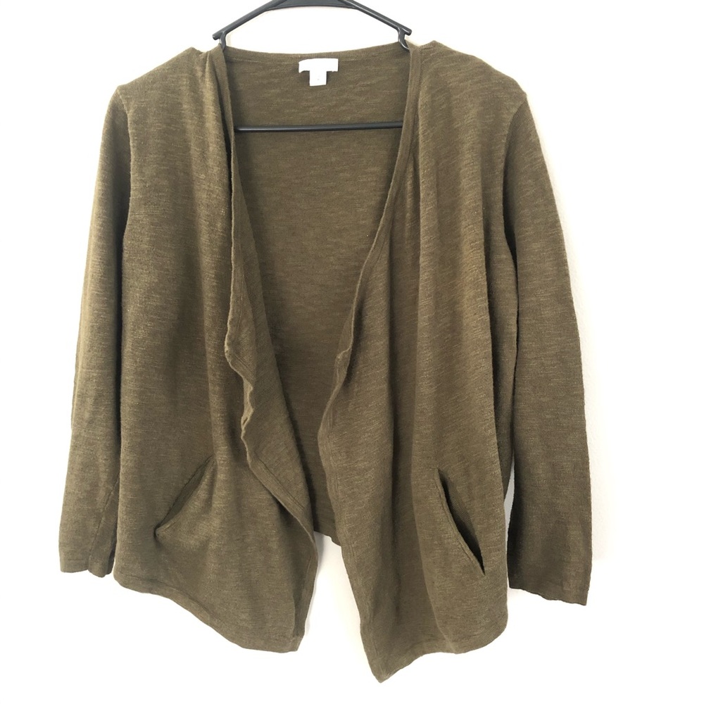 J Jill olive green open front cardigan